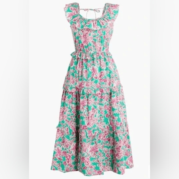 J. Crew Dresses & Skirts - J Crew Floral Ruffle Midi Swiss Dot Dress